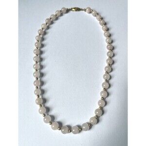 Vintage Pale Pink Stone Beaded Necklace Gold Tone Spacer Beads 18 Inch